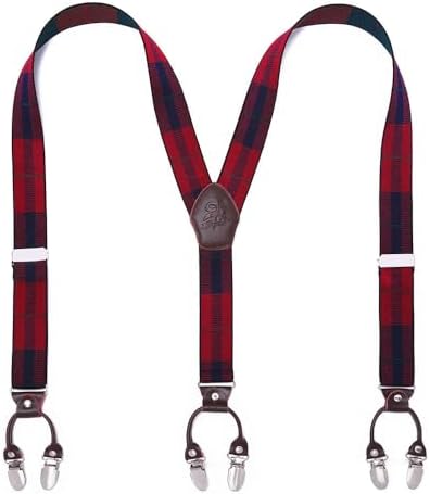 Men’s Checked Y-Back Braces – Adjustable Six-Clip Suspenders for Smart and Formal Styling