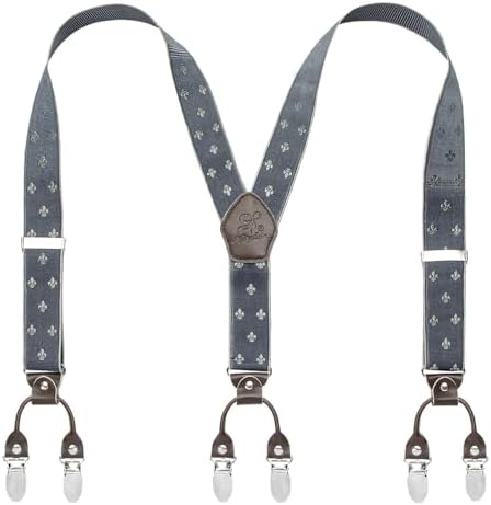 Men’s Checked Y-Back Braces – Adjustable Six-Clip Suspenders for Smart and Formal Styling