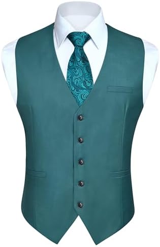 Chaleco formal liso para hombre con cuello en V y bolsillos de ribete - Chaleco de traje clásico con botones para bodas y vestimenta de negocios