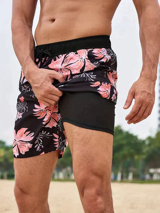 Bañadores para hombre con cordón y estampado, pantalones cortos de playa para ocio