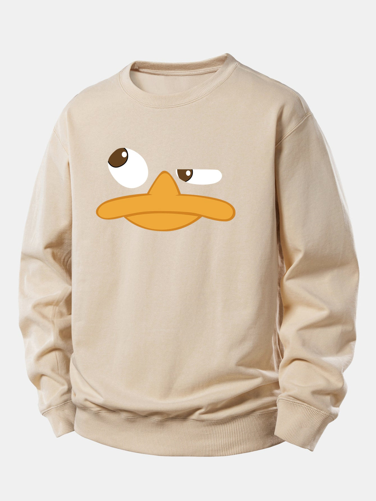 Sweatshirt masculino com estampa gráfica de pato de desenho animado – Corte descontraído, mistura de algodão, gola redonda, estilo casual urbano
