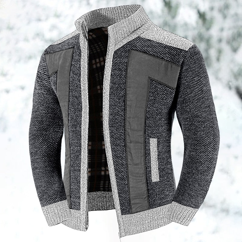 Cardigan da uomo in maglia con zip integrale e collo alla coreana