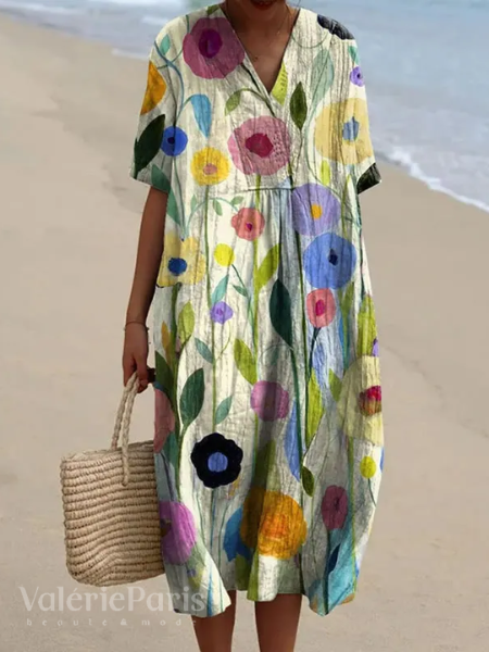 Vestido de verano floral para mujer, ligero, transpirable, fluido, cómodo, para uso diario y vacaciones
