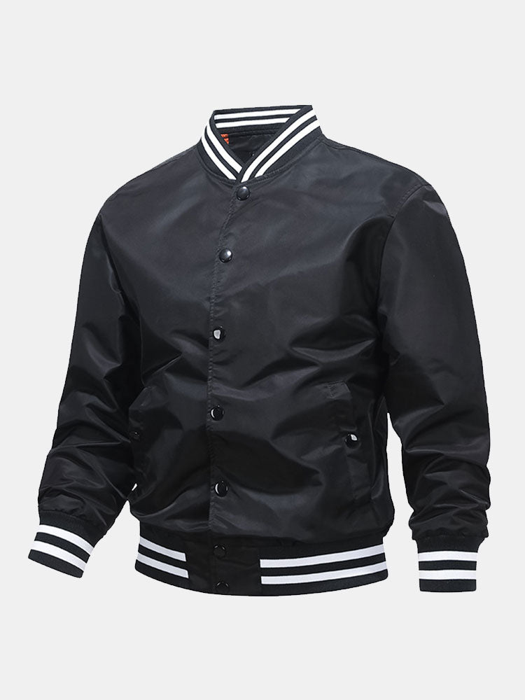 Blouson aviateur classique de baseball pour homme – Veste de style universitaire à boutons-pression, avec finitions côtelées rayées, pour le printemps et l’automne