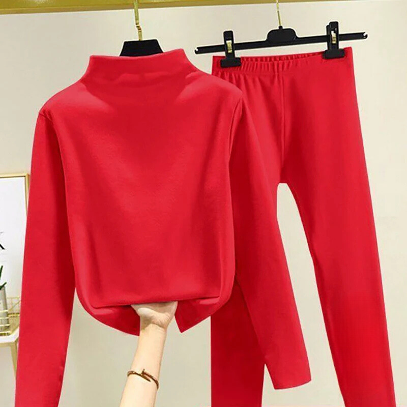 Damesfleece-top met hoge hals en broek - Zachte, relaxed tweedelige outfit voor herfst en winter