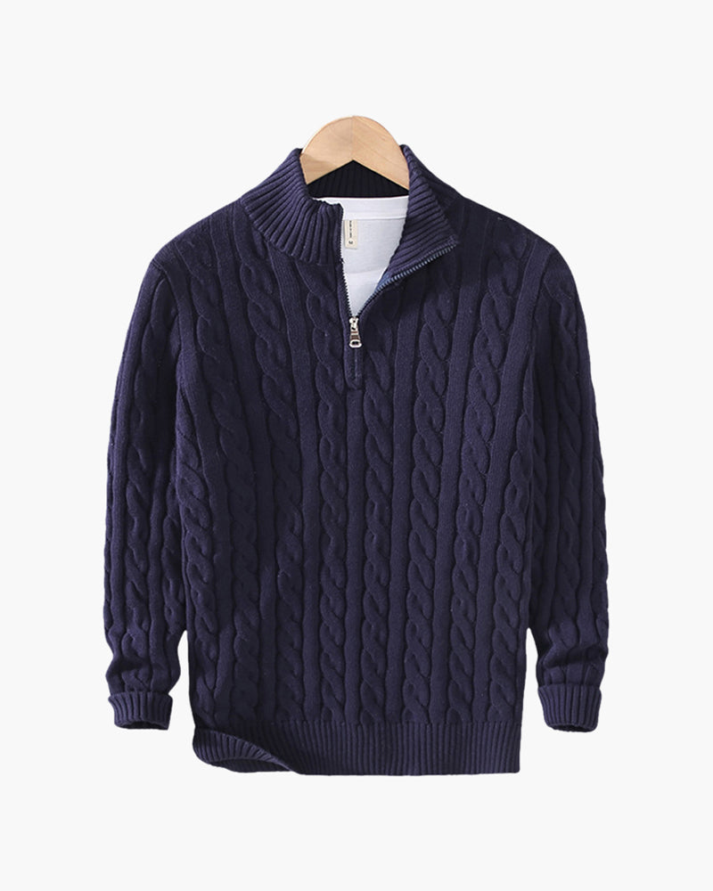 Maglione da uomo a mezza zip con trecce in cotone premium