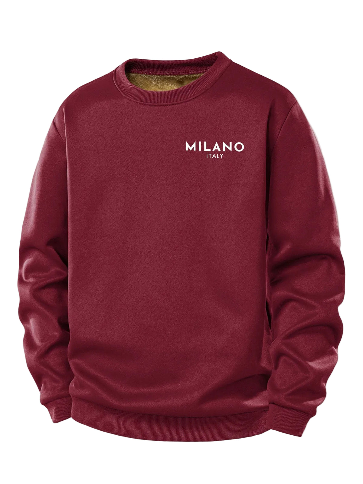 Męska bluza z nadrukiem Milano i podszewką z pluszu teddy – regularny krój, okrągły dekolt, ciepły casualowy pulower na jesień i zimę