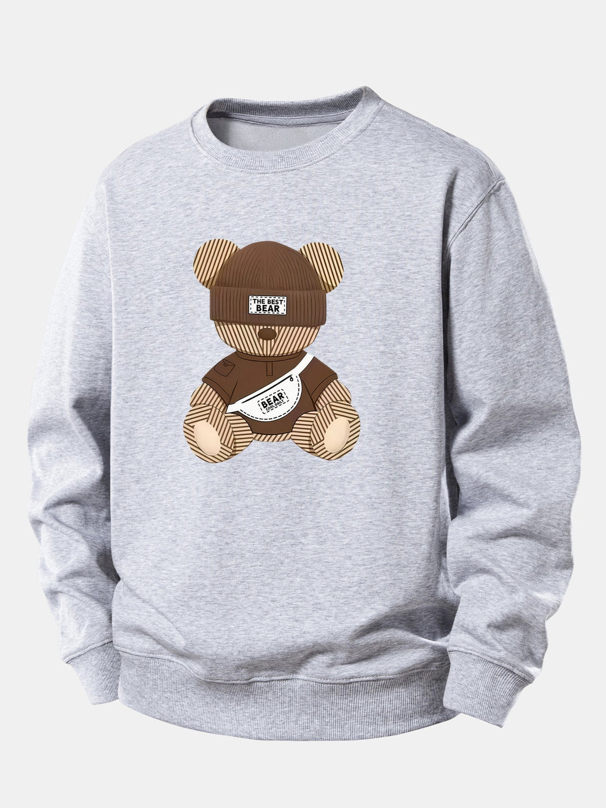 Sweatshirt aus Baumwollmischgewebe mit Teddybär-Motiv für Herren – Relaxed Fit, lässiger Pullover mit Rundhalsausschnitt für den Herbstalltag