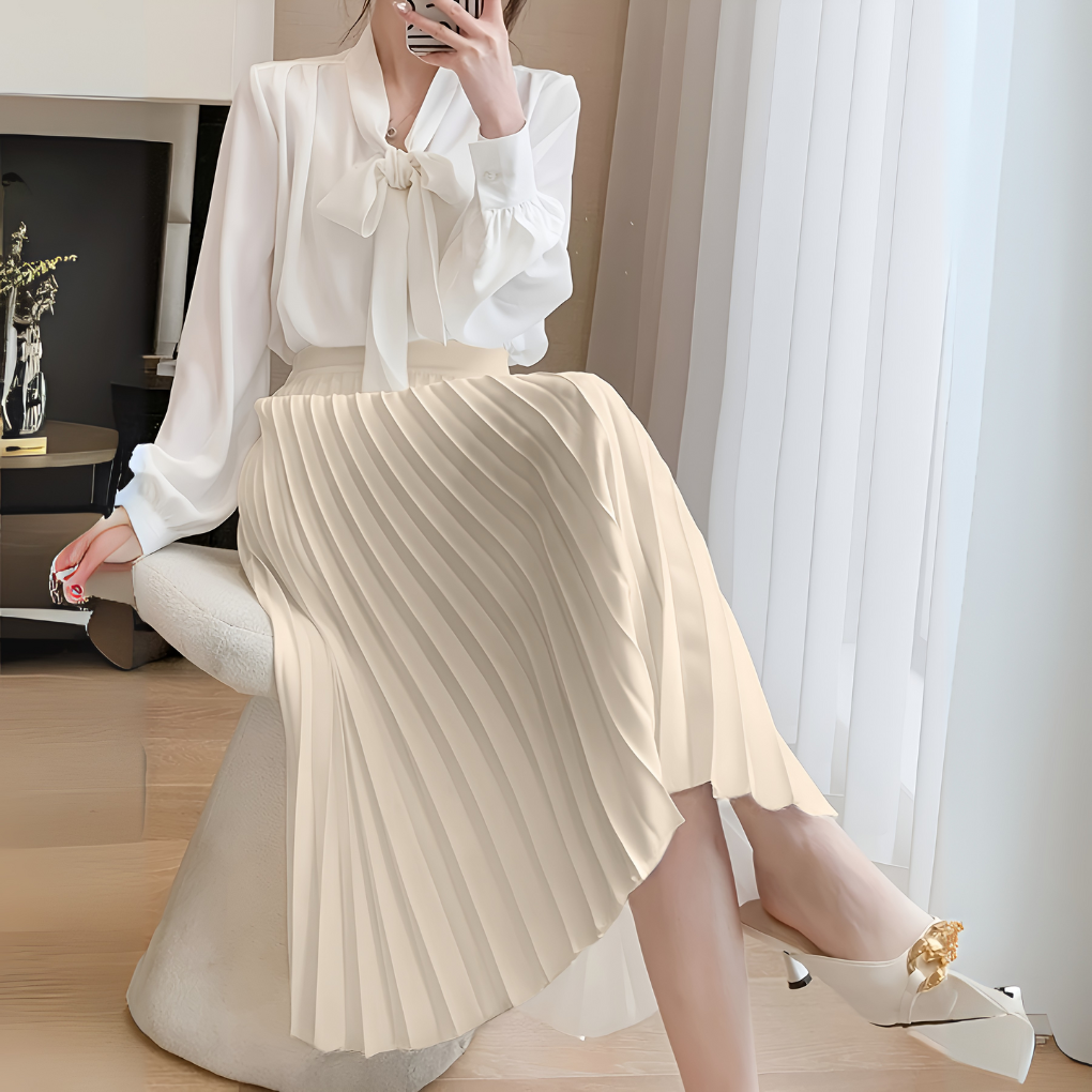 Falda midi plisada para mujer, cintura alta, estilo línea A