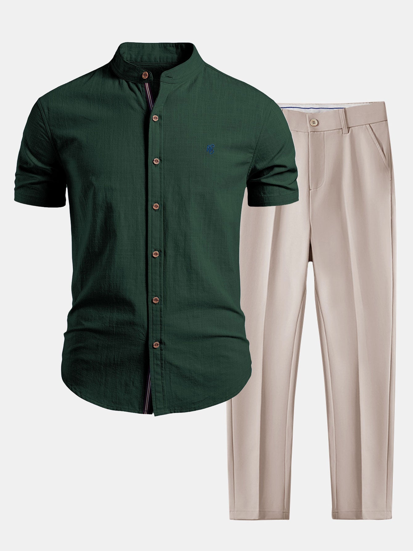 Men’s Cotton Stand Collar Shirt with Tapered Trousers – Smart Summer Co-Ord