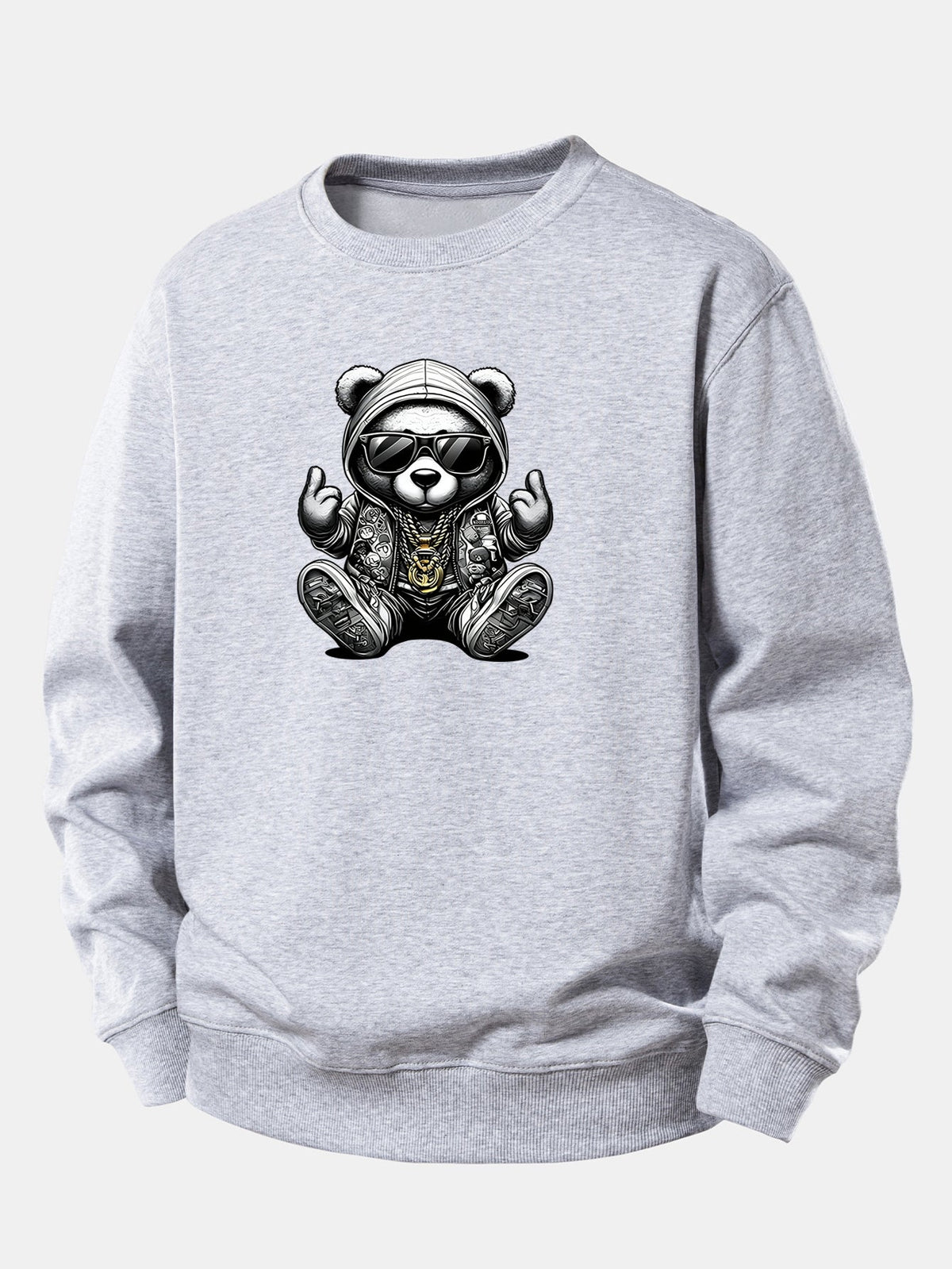 Męska bluza hip-hopowa z misiem – luźny krój, mieszanka bawełny, kaptur z nadrukiem misia, miejski styl streetwear