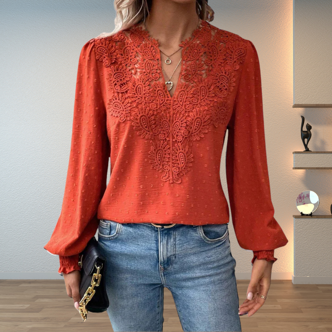 Women’s Lightweight Summer Blouse – V-Neck Top with Textured Detail and Blouson Sleeves