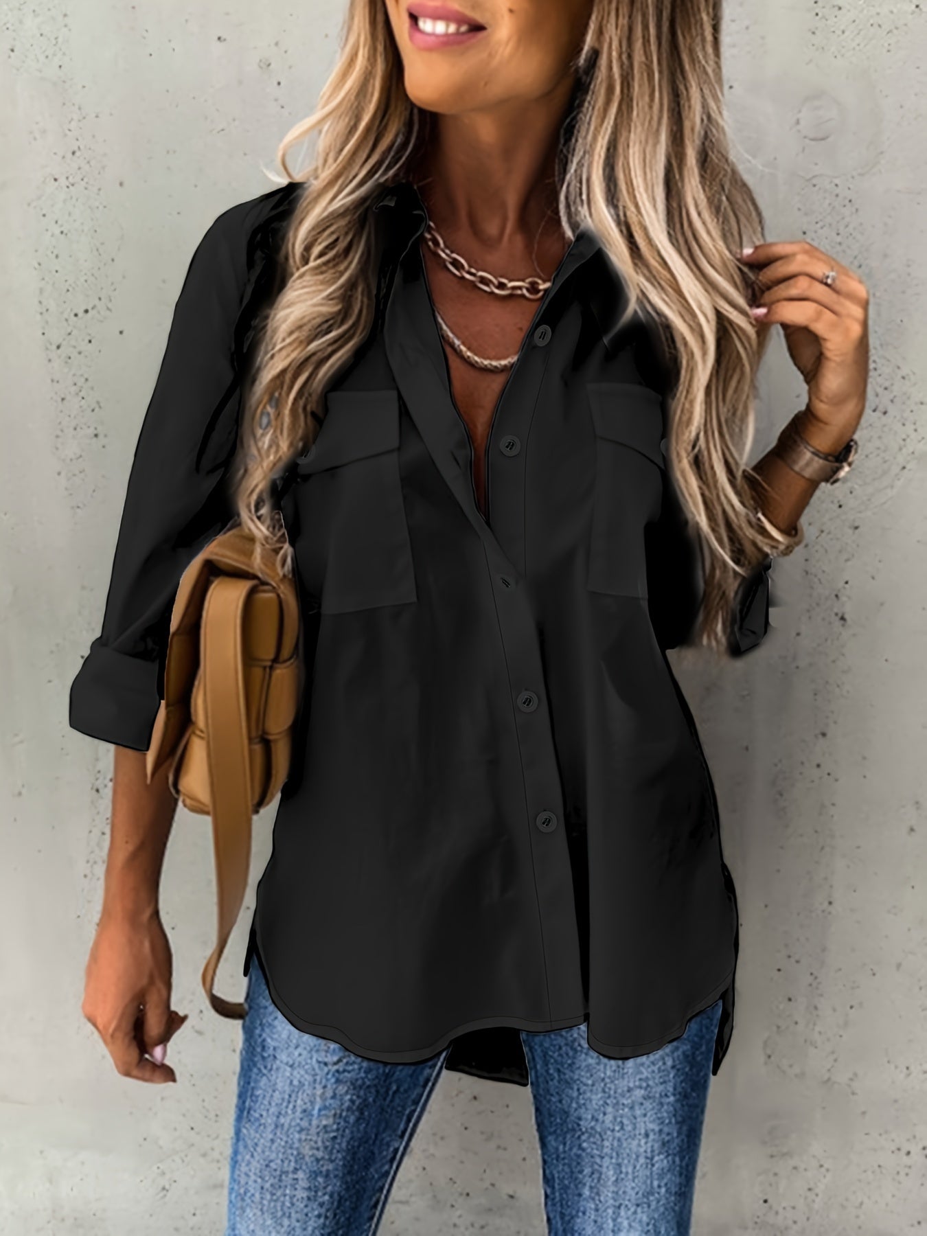 Camicia Donna con Colletto a Risvolto – Leggera, Traspirante, Elegante, Alla Moda, Confortevole, Casual, Blusa Quotidiana