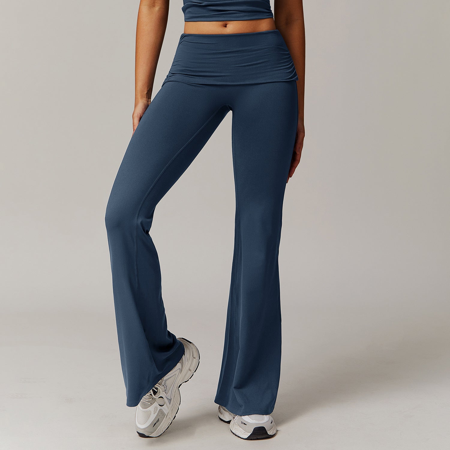 Pantaloni de yoga pentru femei cu talie pliabilă, croială lejeră și evazată, confortabili pentru relaxare