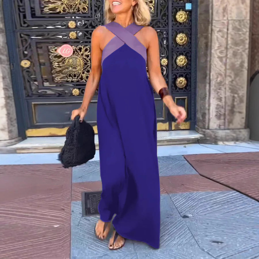 Abito lungo da donna incrociato con scollo all'americana e silhouette fluente