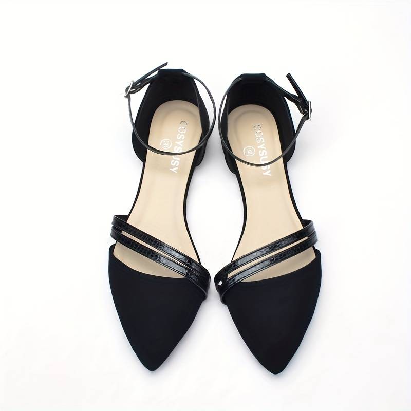 Dámské ploché sandály se špičkou - boty typu slingback s páskem přes kotník a dvěma předními pásky do kanceláře i pro elegantní volnočasové nošení