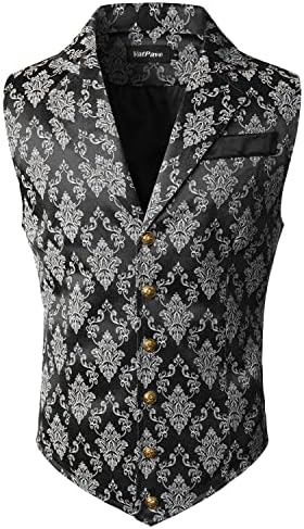 Vestă formală jacquard pentru bărbați - vestă croită ornamentată, cu un singur rând de nasturi și guler cu rever, pentru nunți, petreceri, evenimente de seară, stil steampunk și ținute elegante pentru ocazii speciale