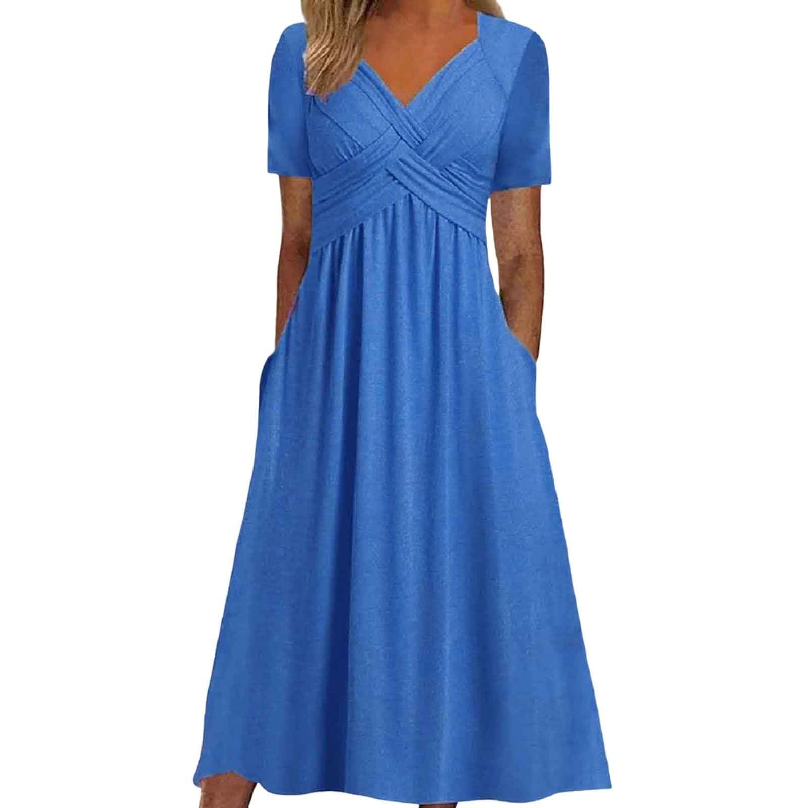 Women’s Empire Waist Midi Dress with Wrap Bodice