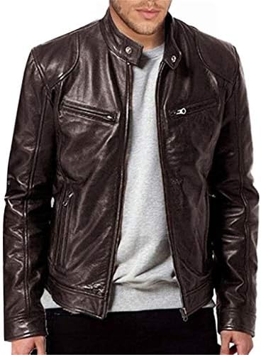 Men’s Slim-Fit Faux-Leather Café Racer Jacket – Vintage Snap-Collar Multi-Zip Motorcycle Layer with Streamlined Panel Detailing for Autumn Weekend Travel Casual Evenings Streetwear and Everyday City Styling