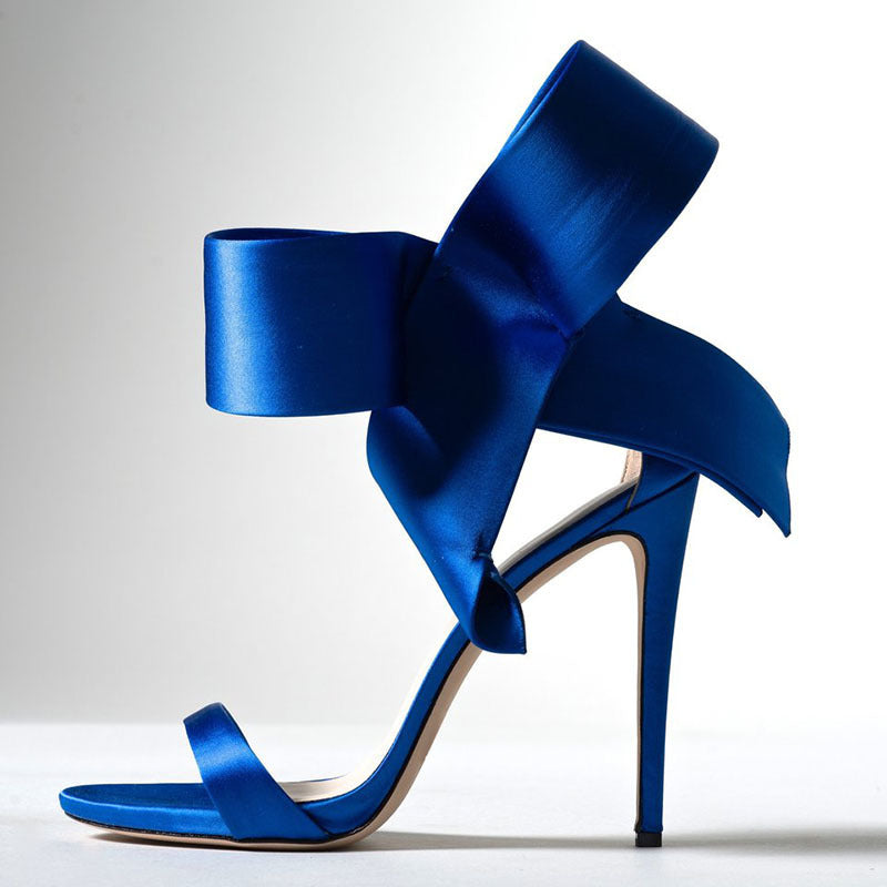 Women’s Oversized Bow Stiletto Sandals – Satin Ankle-Strap High Heels for Weddings Parties and Evening Events