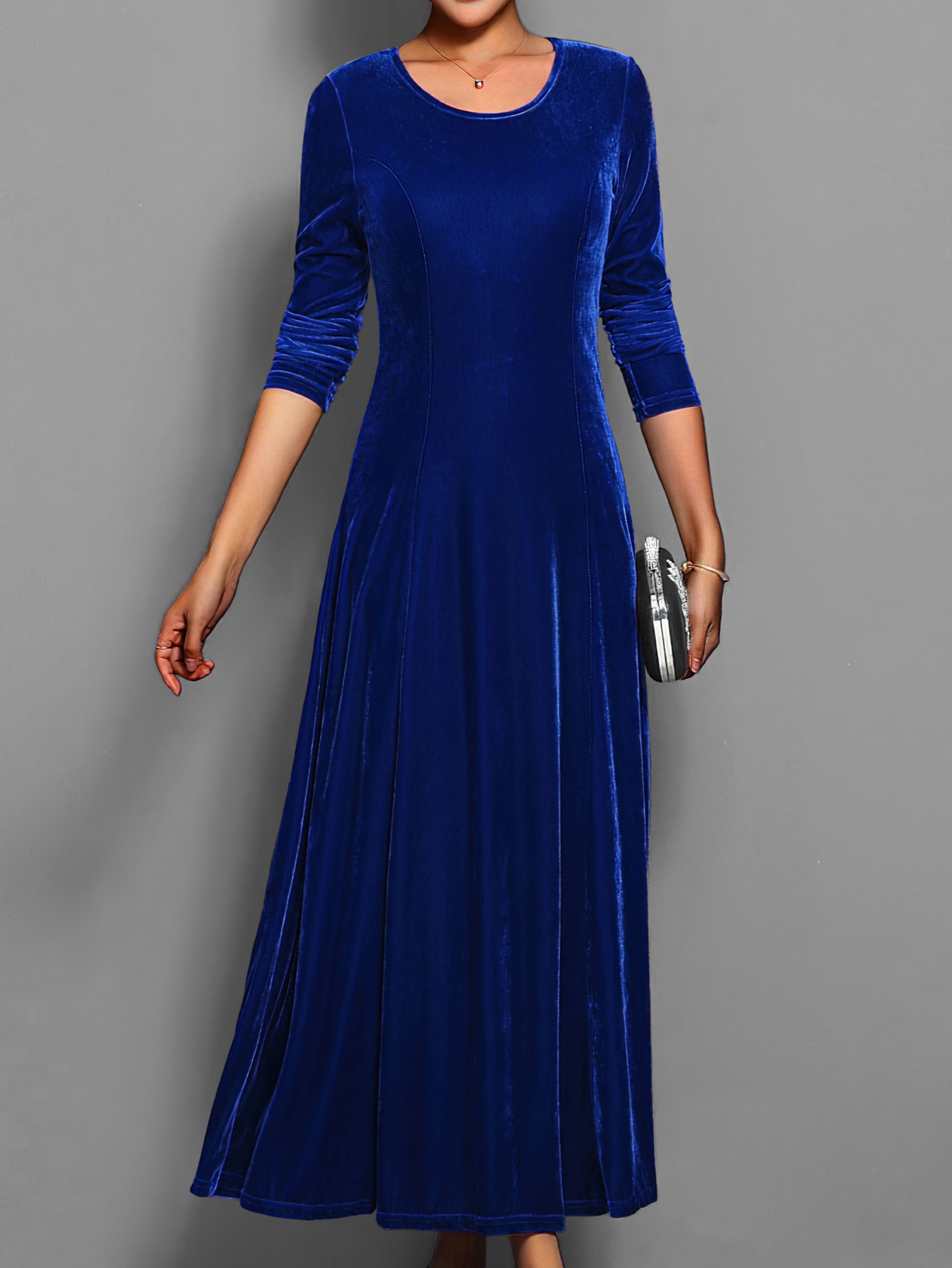 Robe longue en velours pour femme – robe ajustée et évasée à manches longues pour événements formels