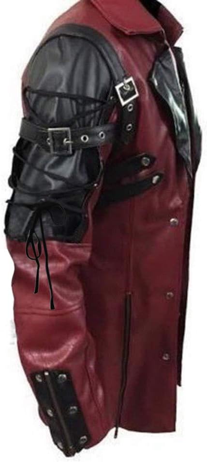 Steampunk-kostumefrakke til mænd med spændelukninger ved ærmerne og brede revers – gotisk bikerstil til Halloween og cosplay