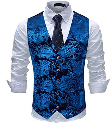 Elegante gilet da uomo in jacquard paisley - Gilet da completo slim fit in broccato con scollo a V e abbottonatura frontale per matrimoni e occasioni serali formali