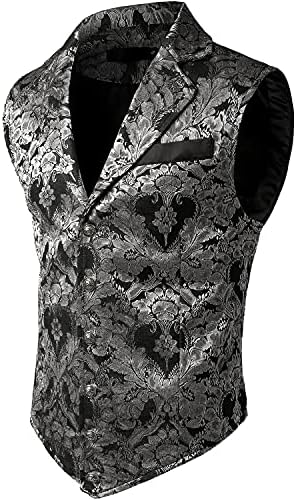 Vestă formală jacquard pentru bărbați - vestă croită ornamentată, cu un singur rând de nasturi și guler cu rever, pentru nunți, petreceri, evenimente de seară, stil steampunk și ținute elegante pentru ocazii speciale