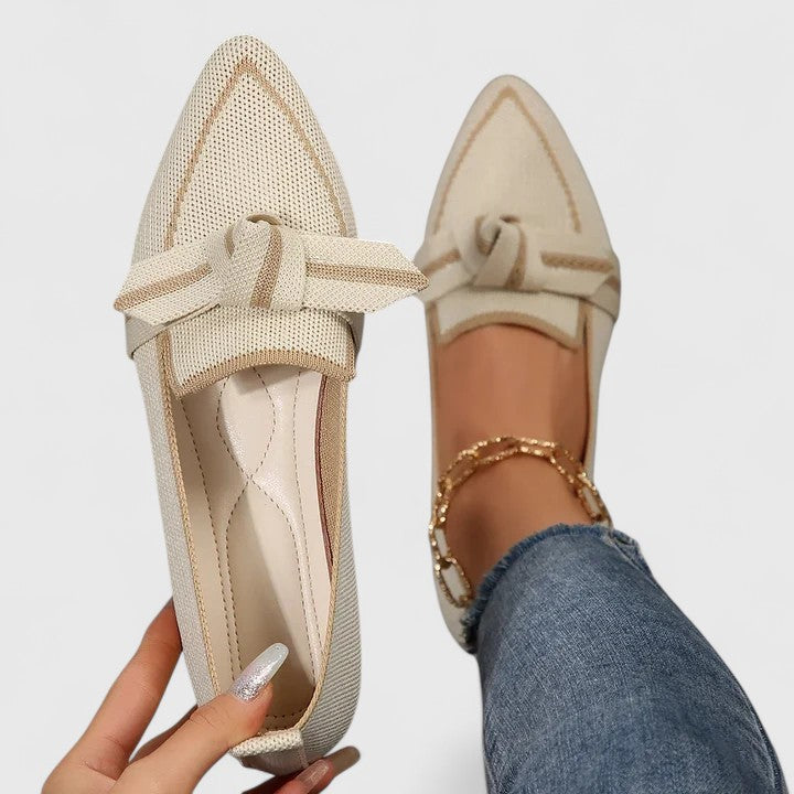 Damespidsede loafers med knudedetalje, afslappede flade sko
