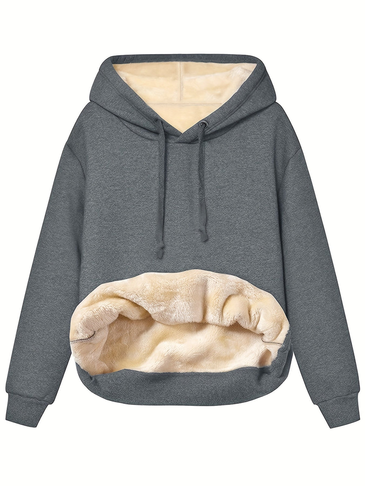 Women's Fleece Lined Pullover Hoodie with Relaxed Fit – Warm Plush Sweatshirt for Autumn and Winter