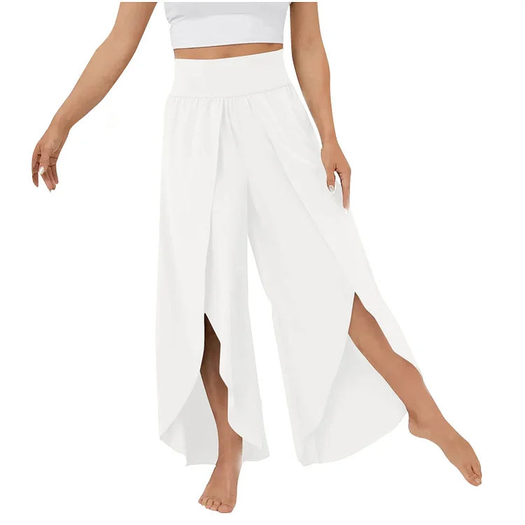Women’s High-Waist Split-Leg Yoga Trousers – Flowing Wide-Leg Active Style