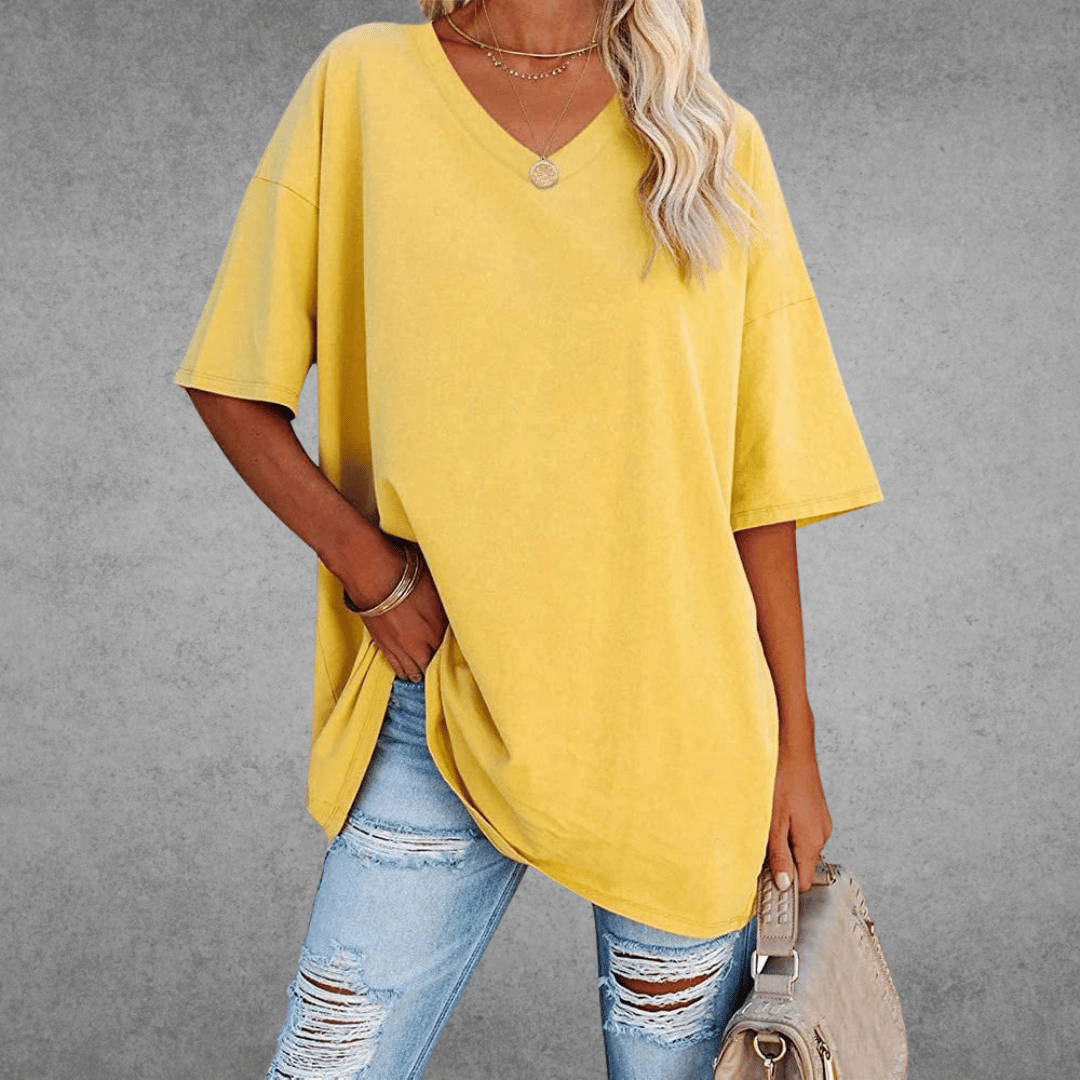Women’s Relaxed V-Neck T-Shirt – Oversized Summer Top for Everyday Styling