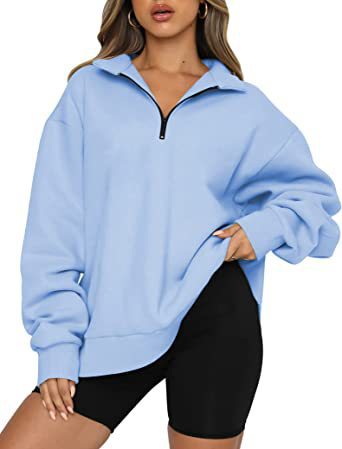 Γυναικείο oversized φούτερ με γιακά και μισό φερμουάρ – Άνετη μακρυμάνικη μπλούζα για καθημερινό layering