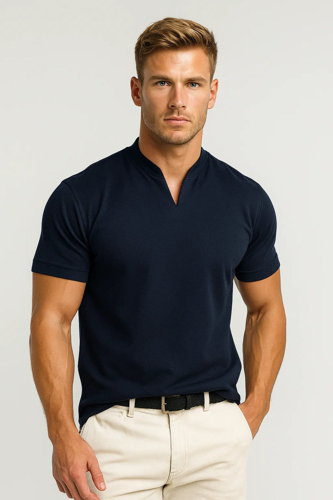 Camicia casual da uomo con collo diviso, maniche corte e taglio sartoriale