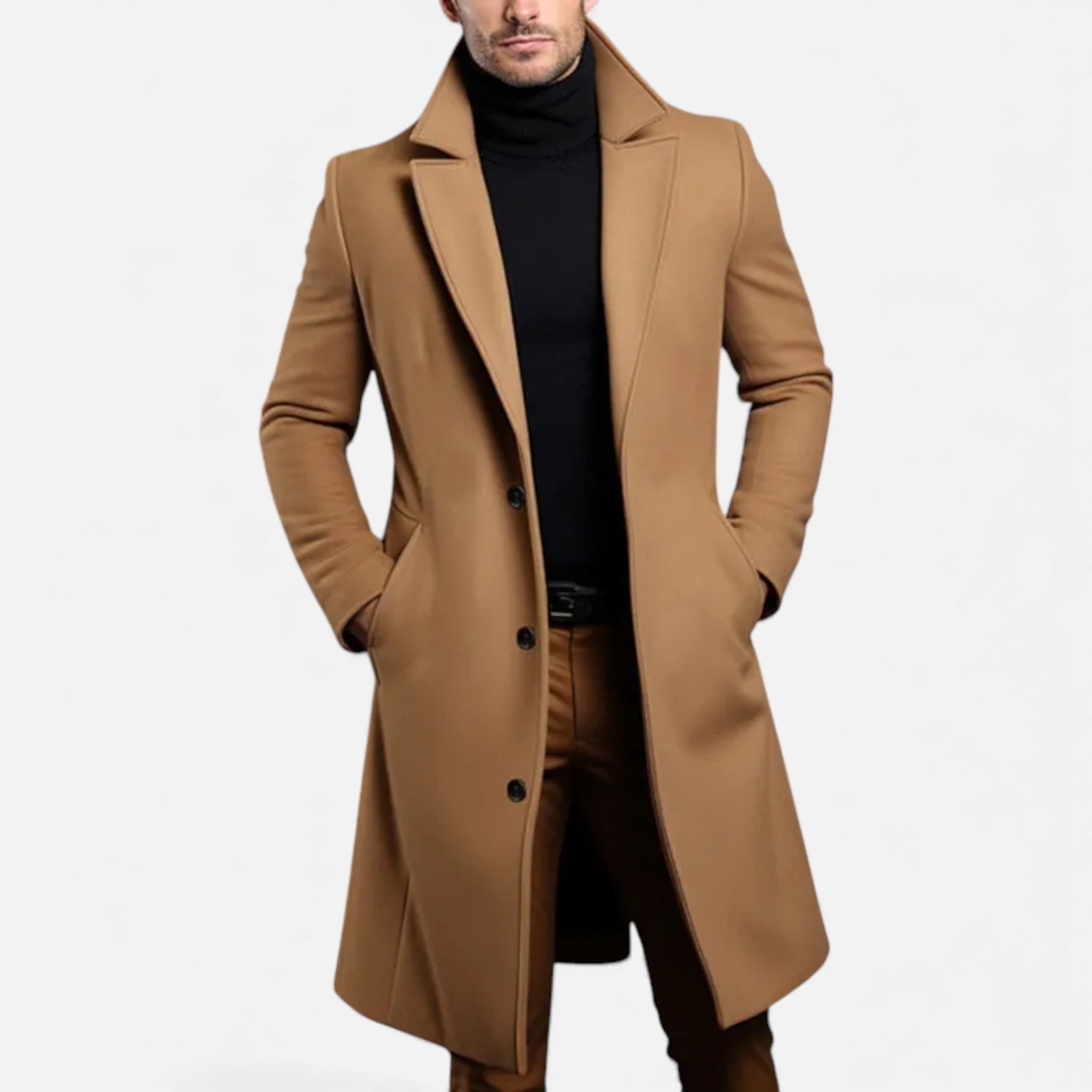 Valmonti | Men’s Single-Breasted Trench Coat – Classic Mid-Length Coat