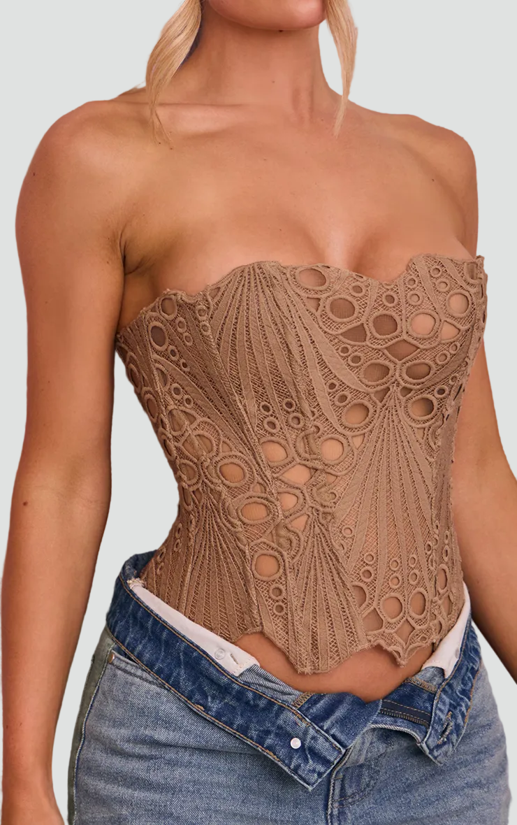 Elegante strapless kanten bustiertop voor dames met korsetachtige snit – Getailleerd mouwloos model voor de zomer en avondkleding