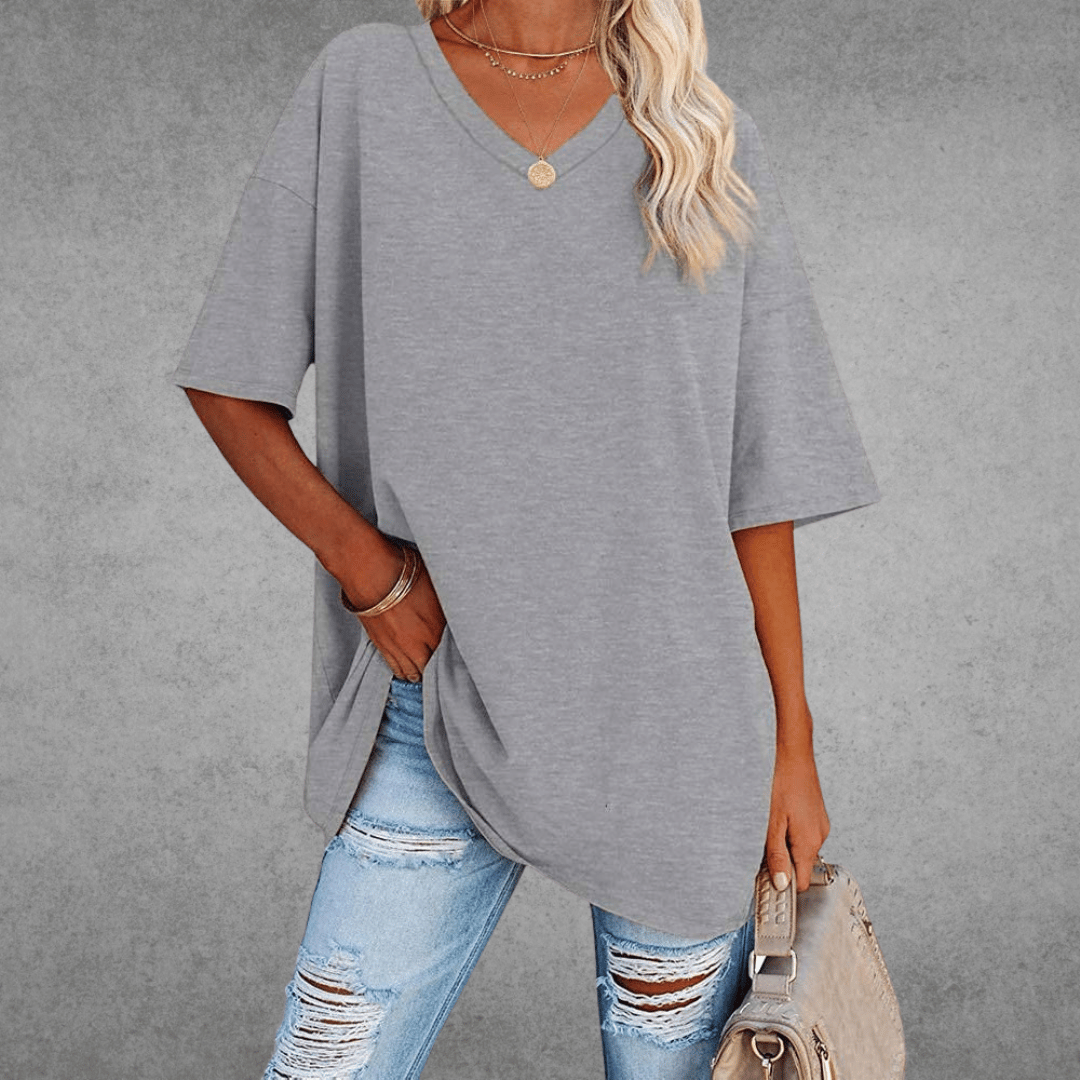 Women’s Relaxed V-Neck T-Shirt – Oversized Summer Top for Everyday Styling