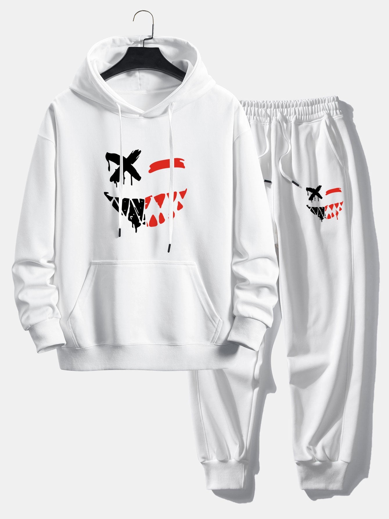Men’s Casual Two-Piece Tracksuit – Cotton Blend Printed Hoodie with Joggers