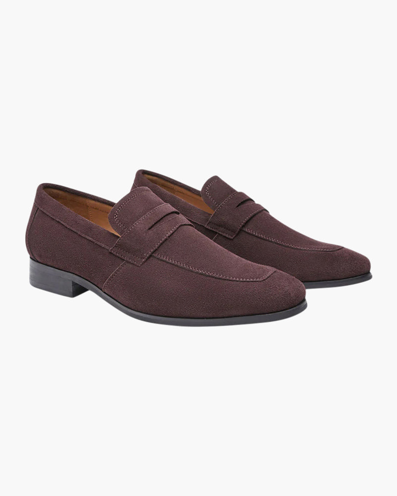 Sapatos de Vestir Masculinos em Camurça com Estilo Penny Loafers e Perfil Baixo Elegante