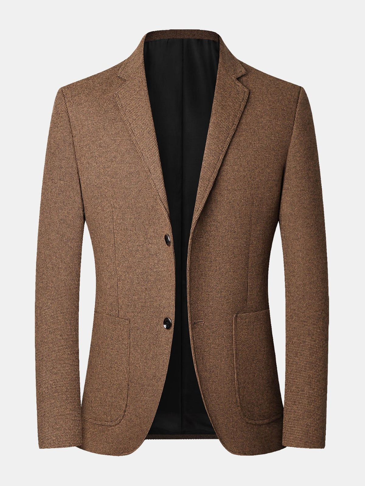 Men’s Fine Check Wool Look Blazer with Notched Lapels – Regular Fit Single-Breasted Jacket for Business and Smart Casual Wear
