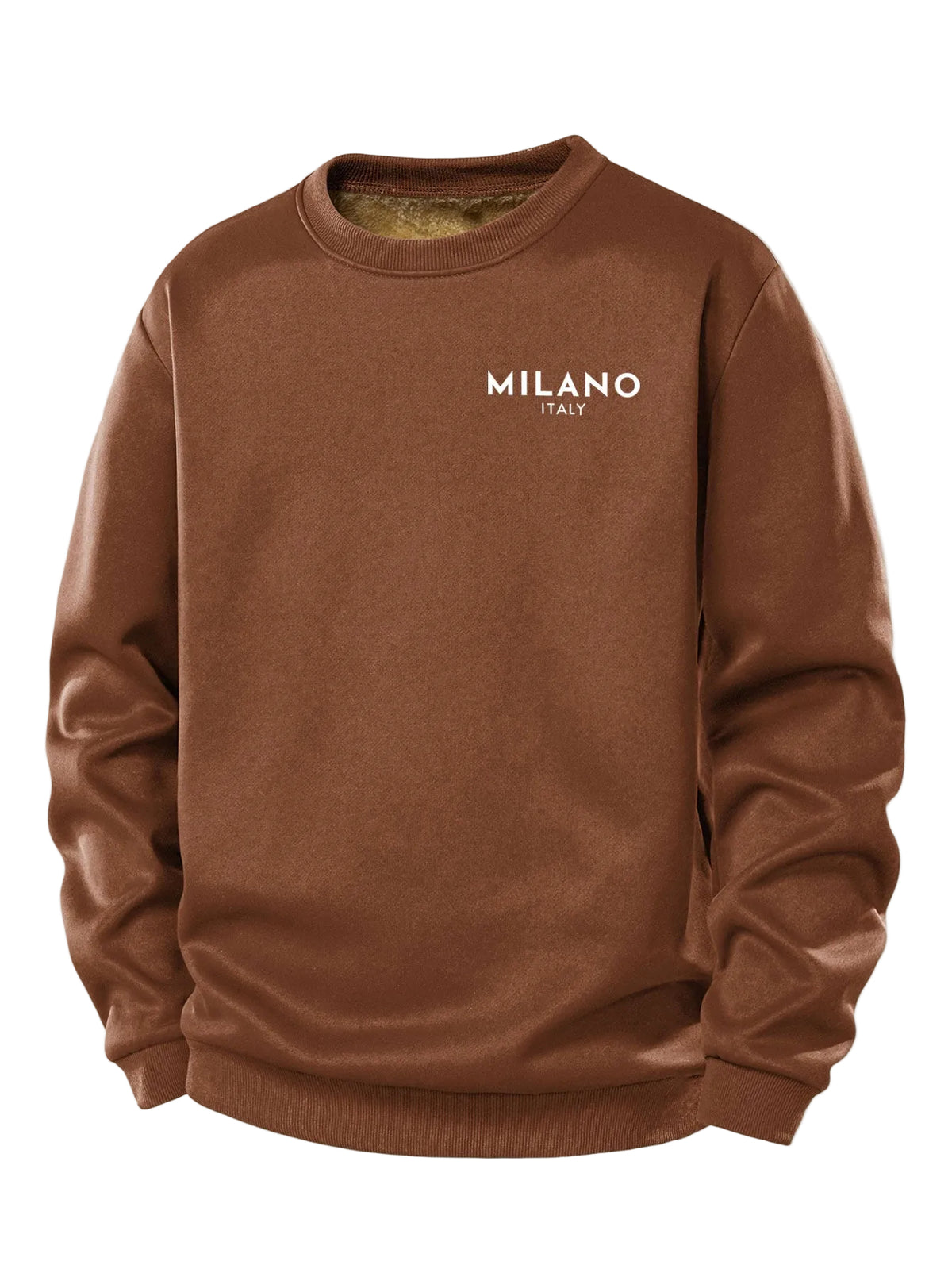 Męska bluza z nadrukiem Milano i podszewką z pluszu teddy – regularny krój, okrągły dekolt, ciepły casualowy pulower na jesień i zimę