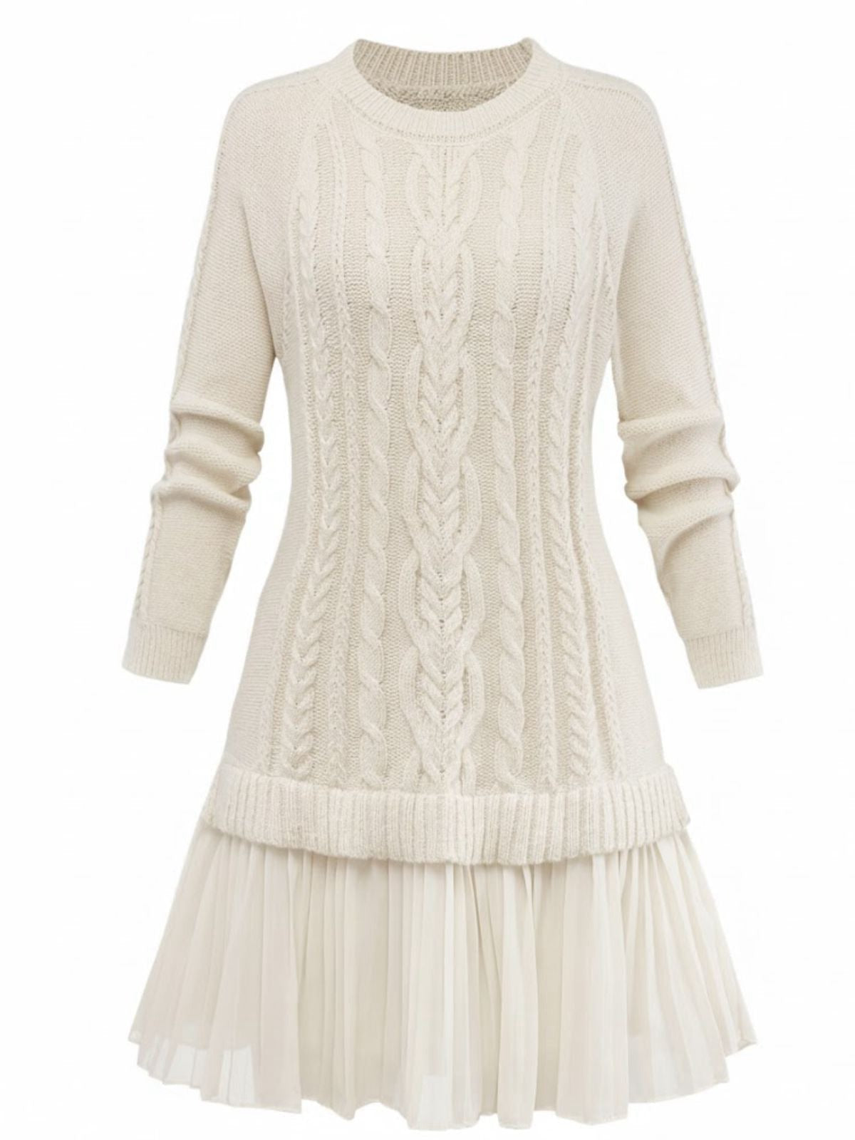 Women’s Knitted Pleated Dress – Above-Knee Sweater Dress