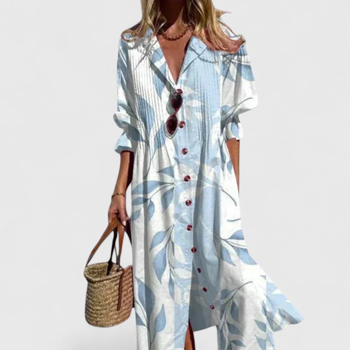 Women’s Printed Button-Front Midi Dress Relaxed Everyday Style