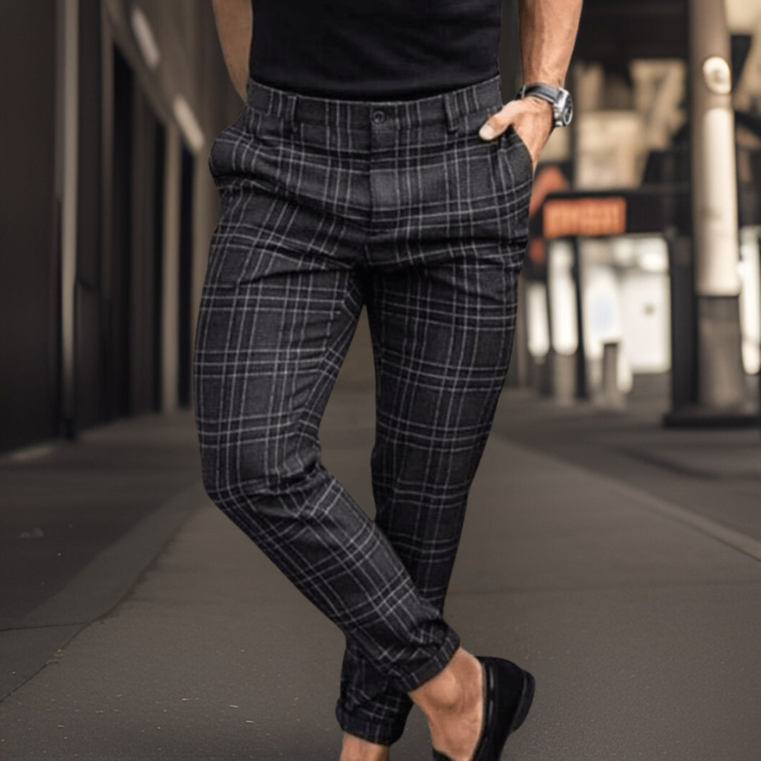 Men’s Plaid Slim-Fit Chinos – Smart Casual Trousers for Everyday Wear