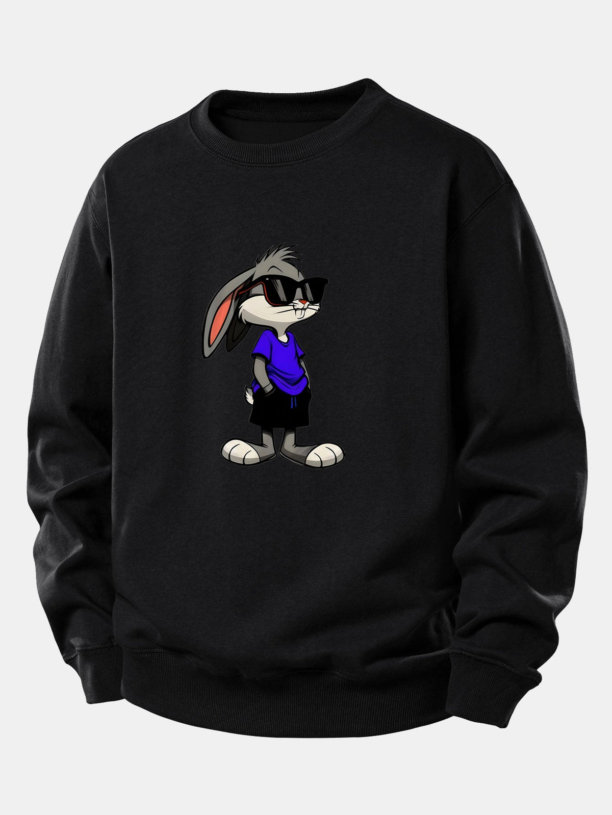 Men's Sunglasses Rabbit Graphic Sweatshirt – Relaxed Fit Cotton Blend Crew Neck Pullover with Playful Streetwear Design