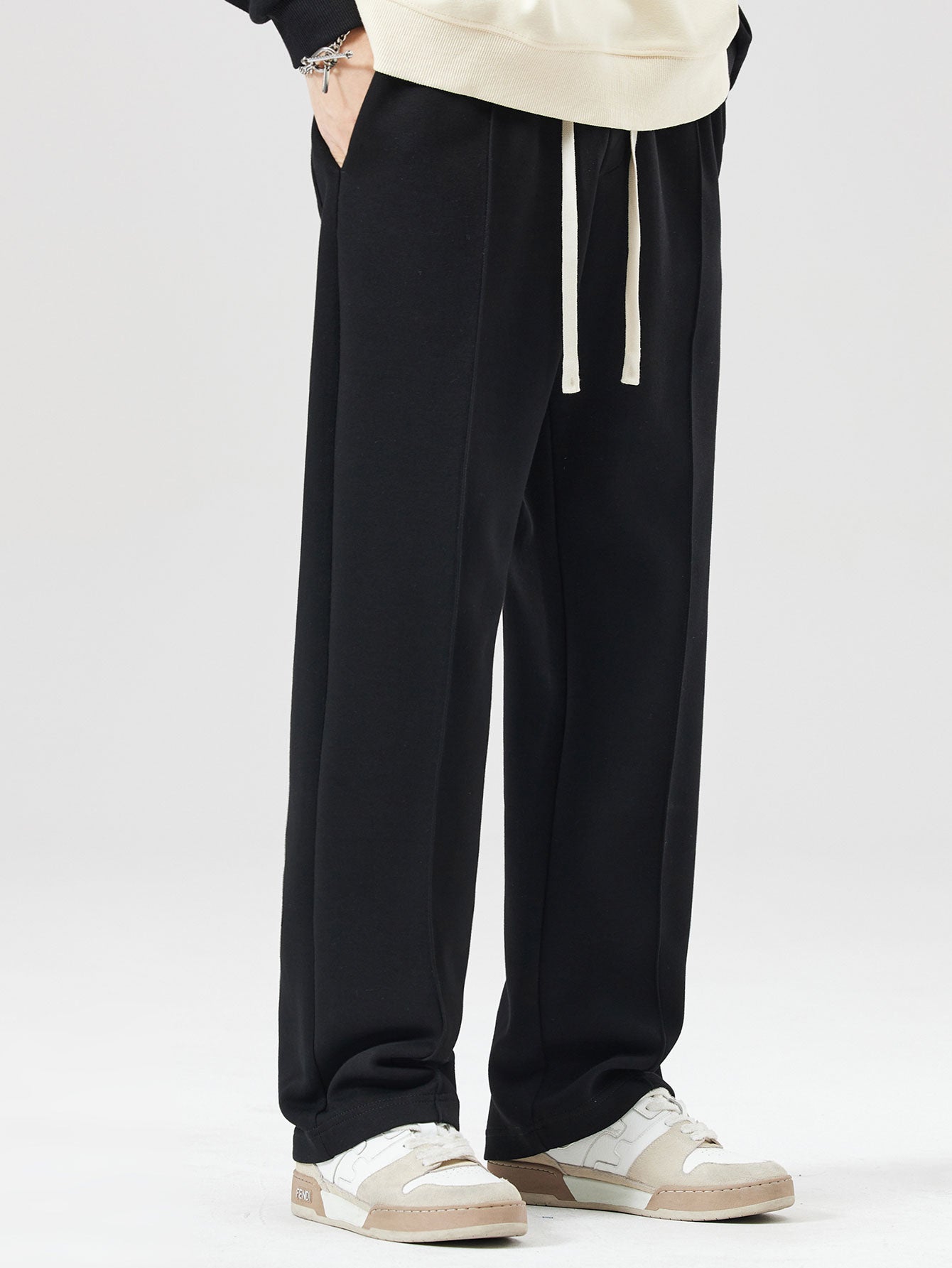 Men’s Relaxed Hoodie Tracksuit – Straight-Leg Pintuck Sweatpants for Casual Streetwear