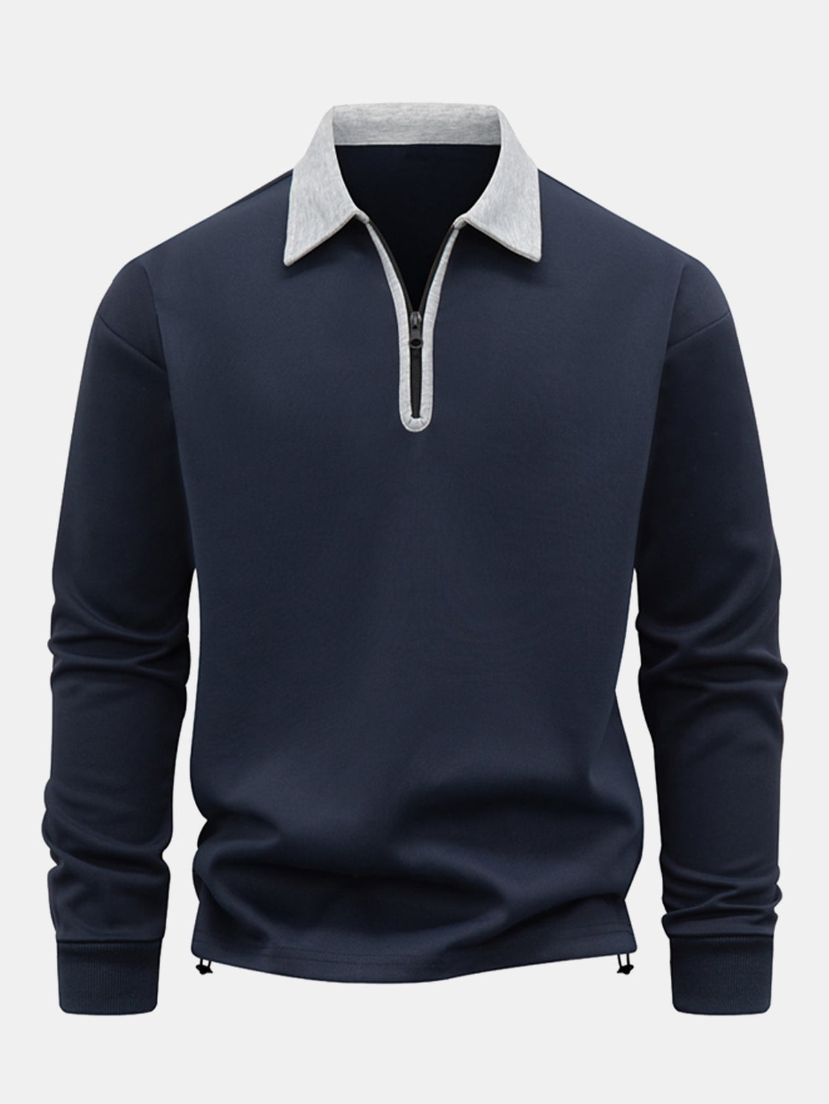 Hanorac bărbătesc cu croială lejeră, fermoar până la jumătate și guler polo – Pulover cu mânecă lungă și guler în contrast, pentru ținute smart casual