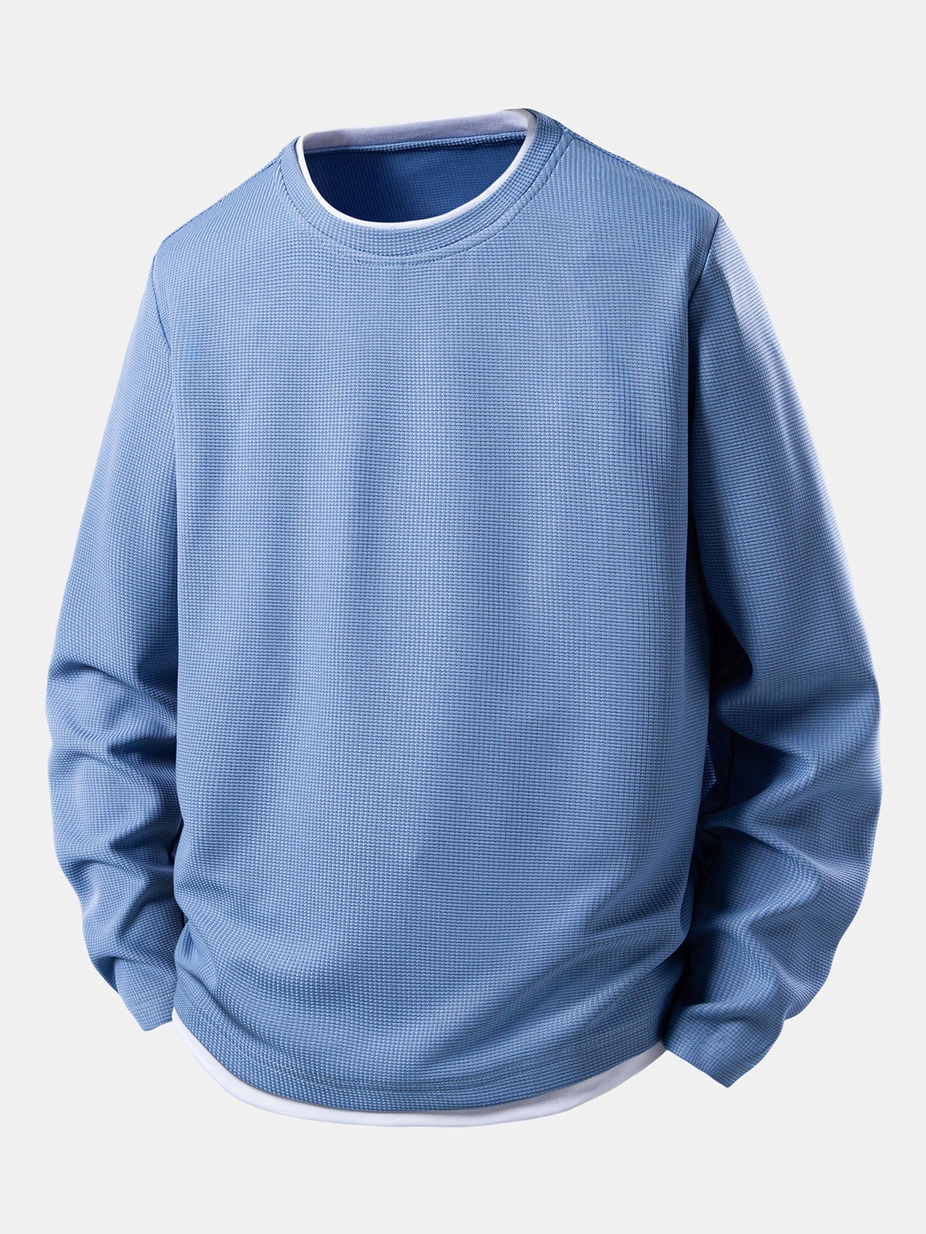 Pánské tričko s dlouhým rukávem z waflového úpletu s vrstveným kulatým výstřihem – podzimní ležérní základ šatníku