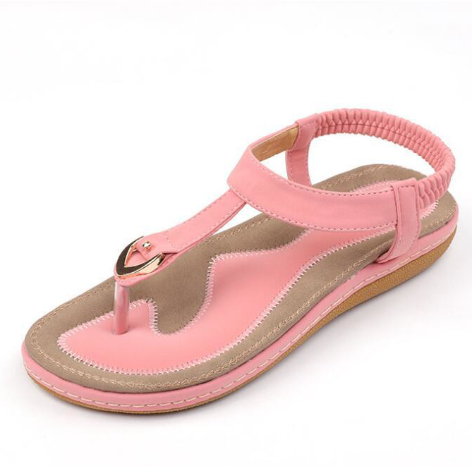 Sandalias de mujer con tira en T, parte trasera elástica, plantilla acolchada, comodidad para el verano