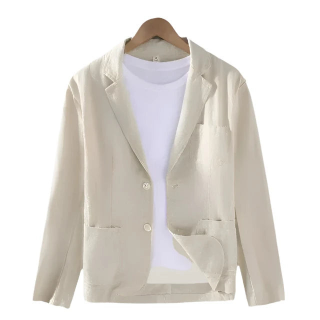 Americana informal para hombre con solapas de muesca y bolsillos de parche – Chaqueta holgada con textura para el verano y ocasiones informales elegantes